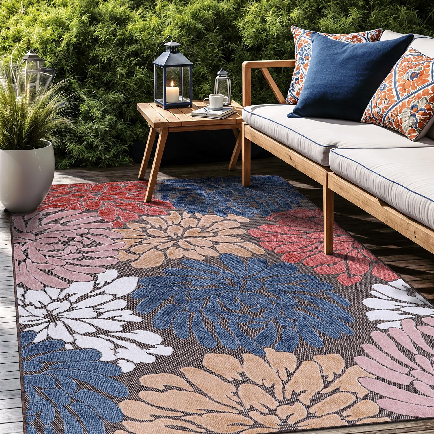 Floral Indoor Outdoor Rugs 10x14 for Living Room and Patio