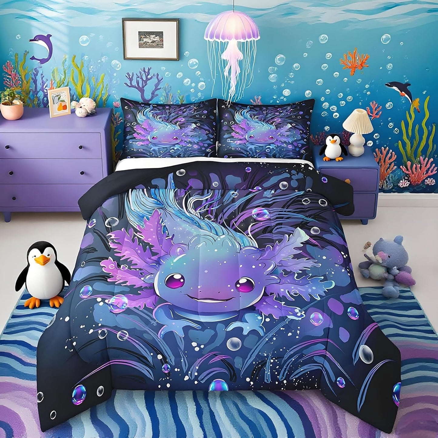 Cute Axolotl Bedding Set for Kids and Adults - Twin Size Comforter