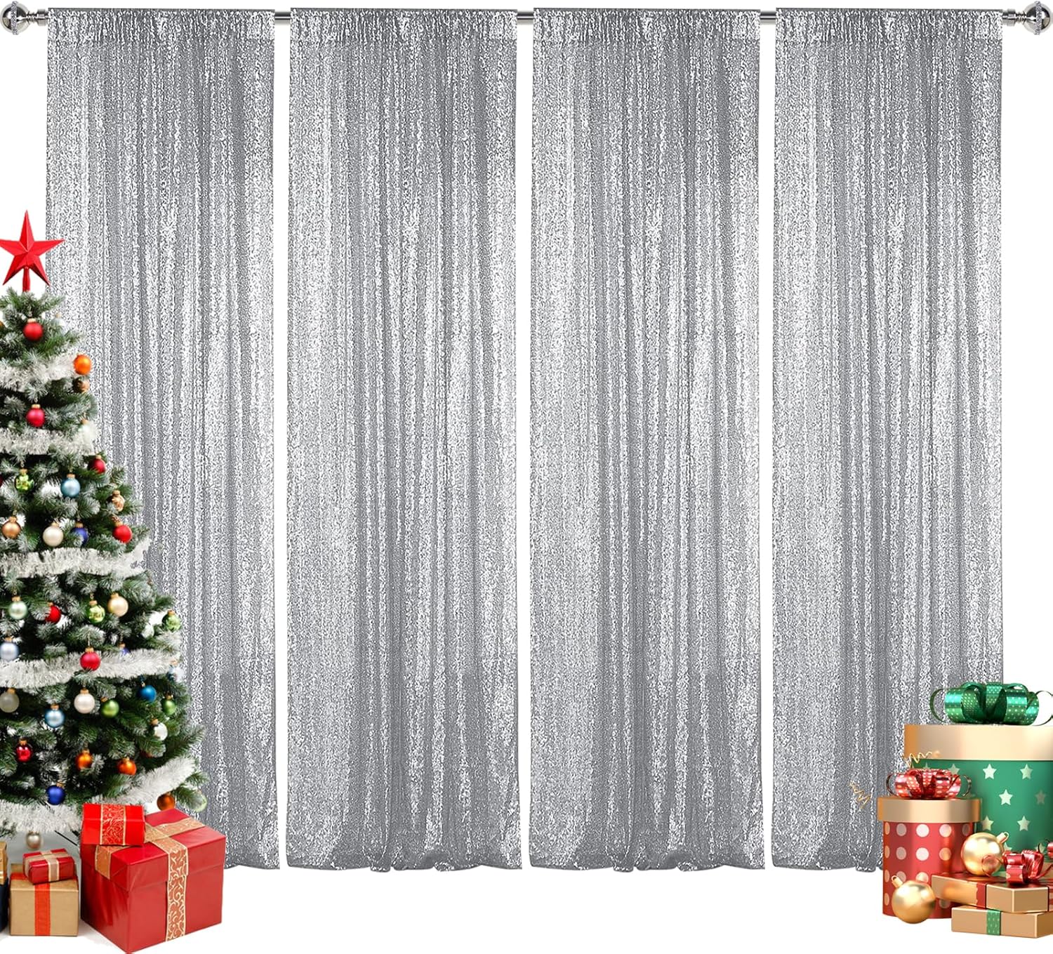 Sparkling Silver Sequin Backdrop Curtain - Perfect Party Decor!