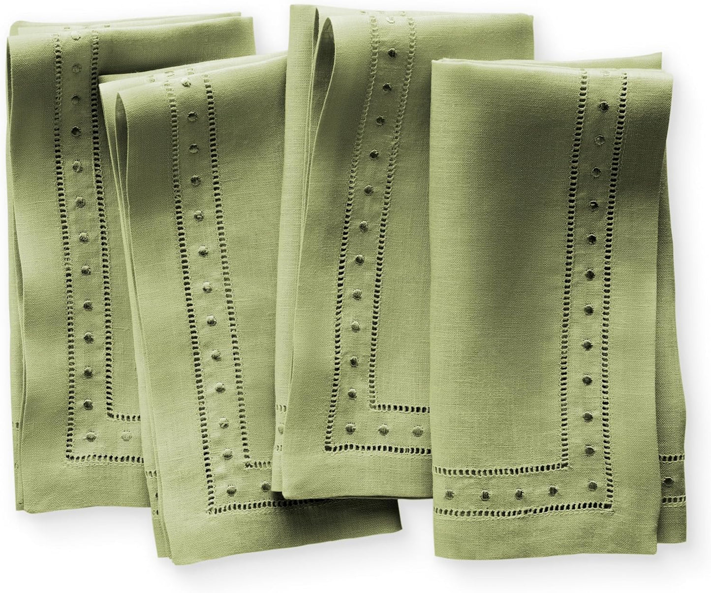 Linen Napkins 18 x 18 inch - Olive Green Hemstitched Set of 4