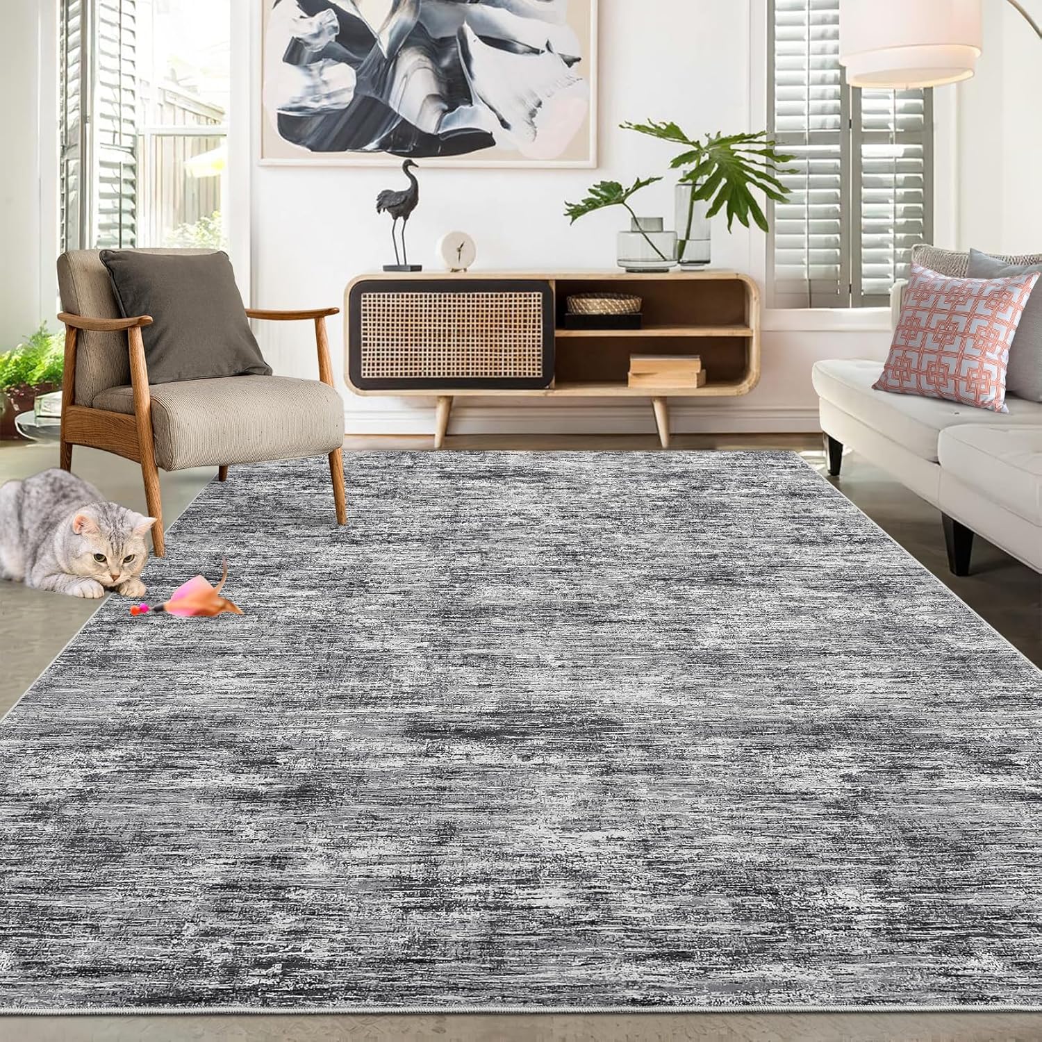 6x9 Large Bedroom Area Rug Soft Modern Abstract Design