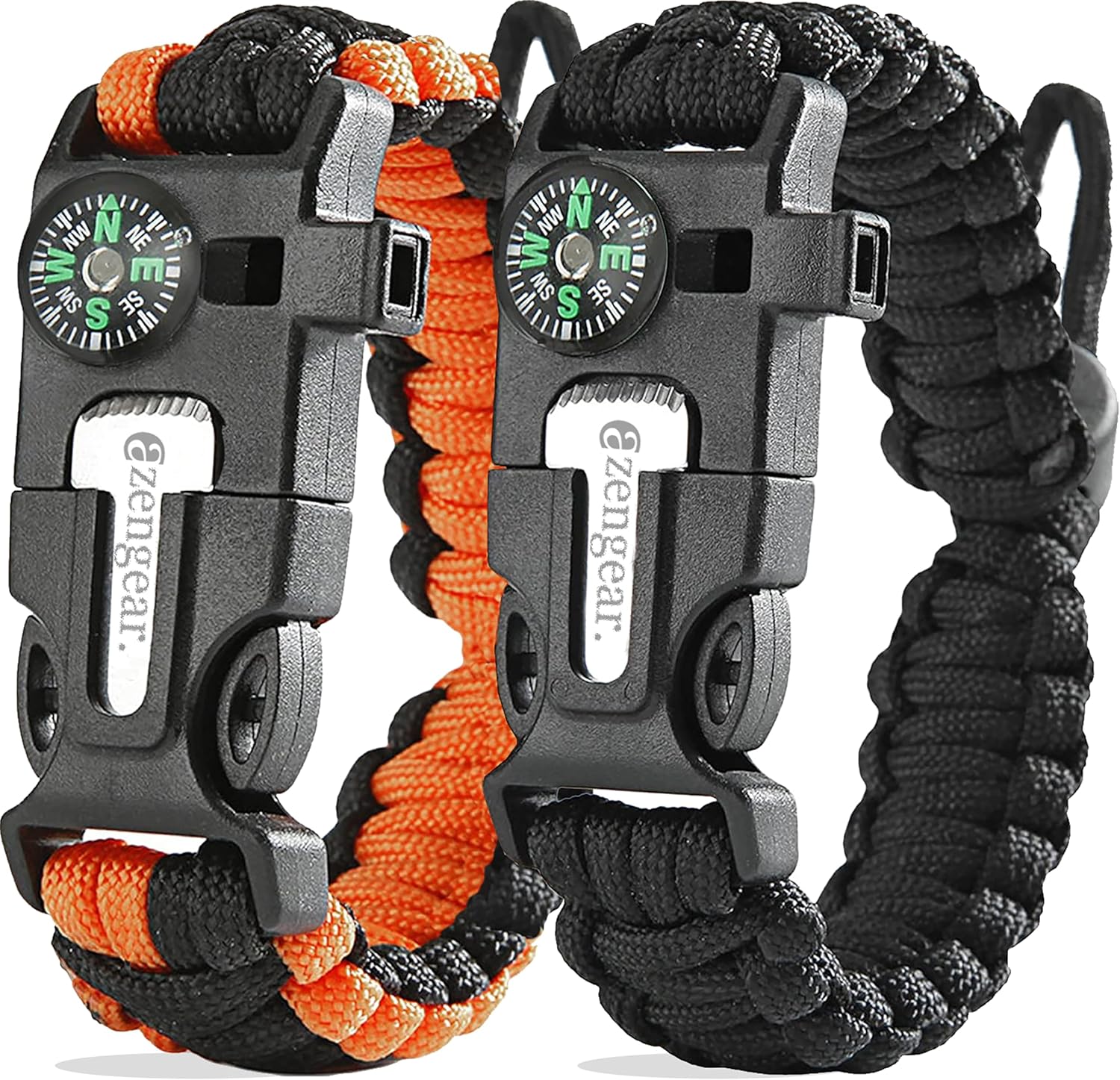 Survival Bracelet Set | Fire Starter, Whistle, Compass | 2-Pack for Outdoor Adventure