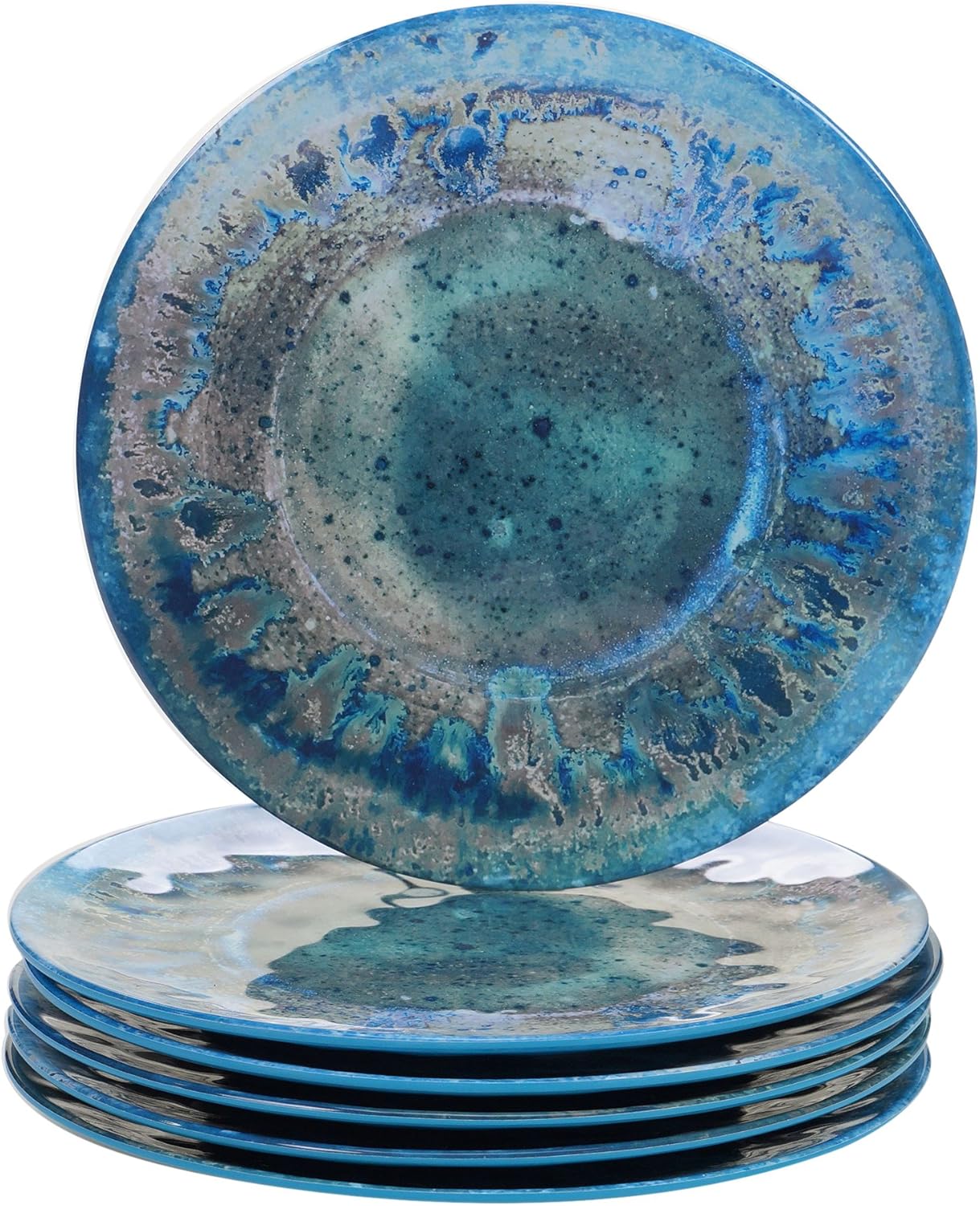 Set of 6 Radiant Teal Melamine Dinner Plates, Multicolor