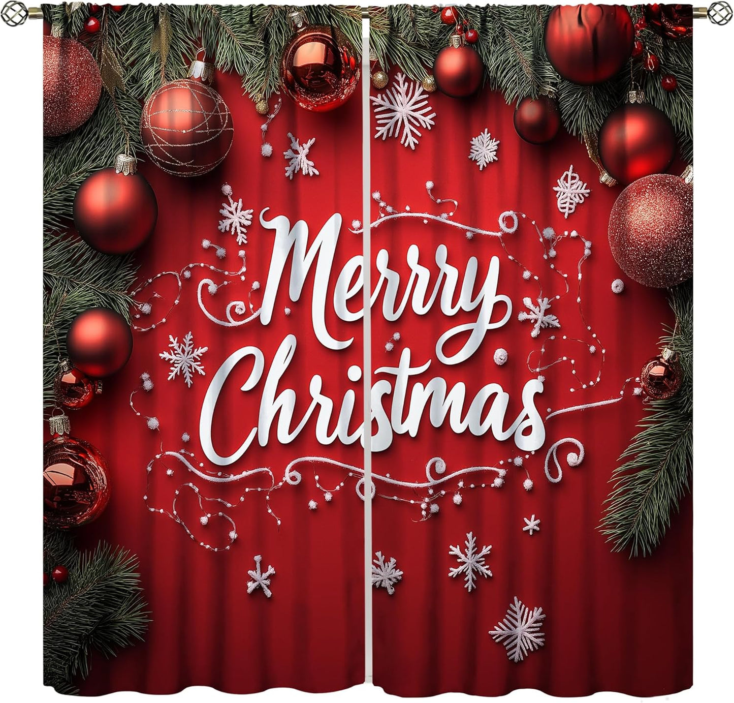 YungHo Christmas Curtains with Festive Ornaments - Merry Holiday Window Drapes 21x45x2! 