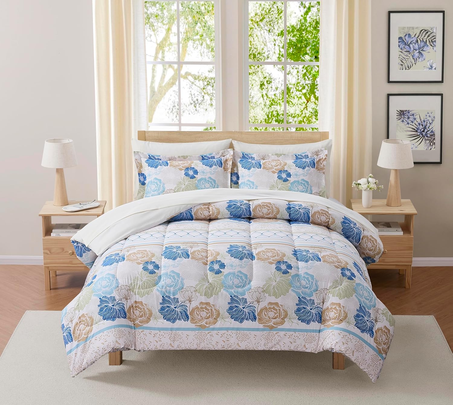 Floral Comforter Set Twin Size with Sheets Bed in a Bag