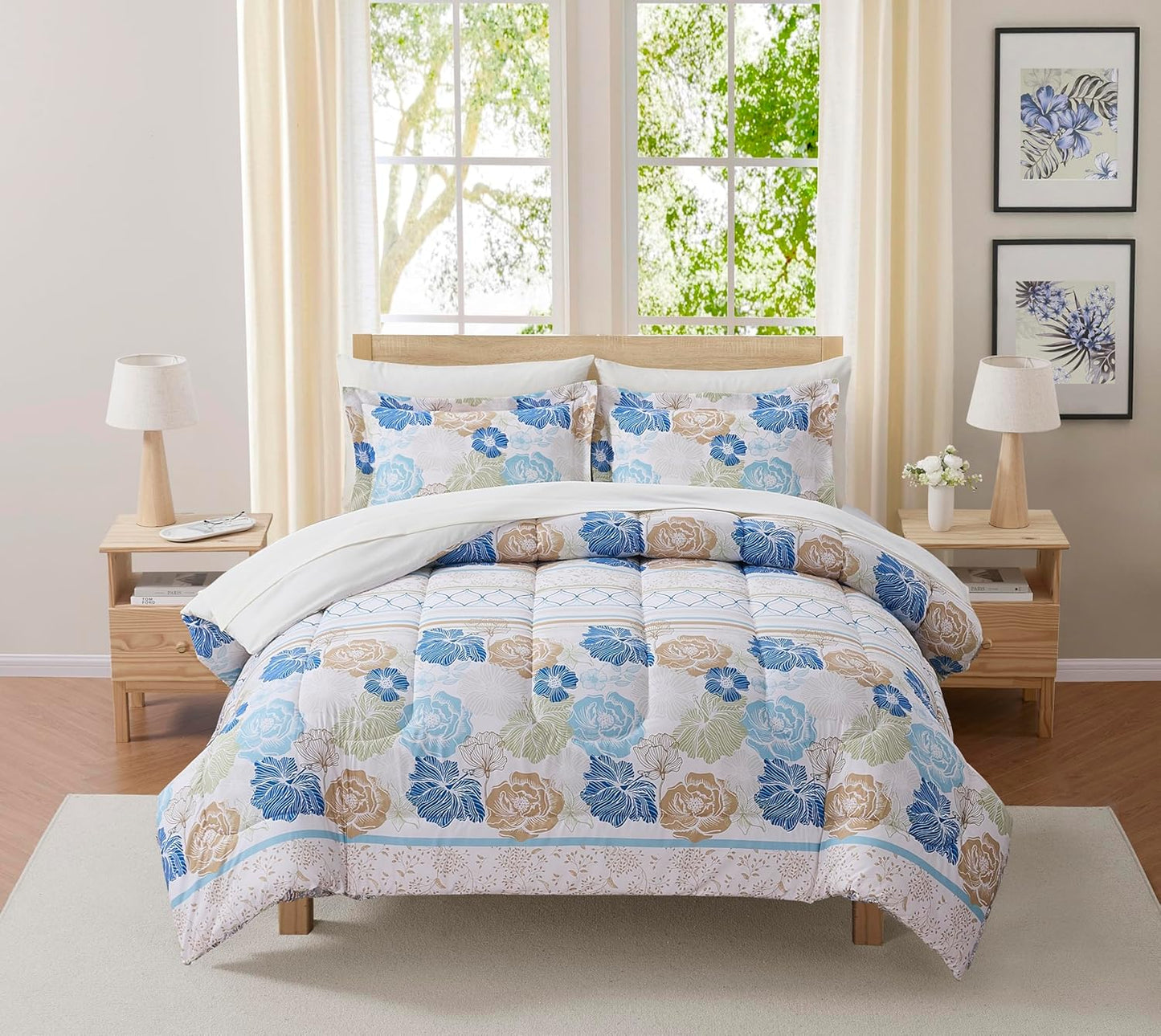 Floral Comforter Set Full Size with Sheets for Cozy Bedding
