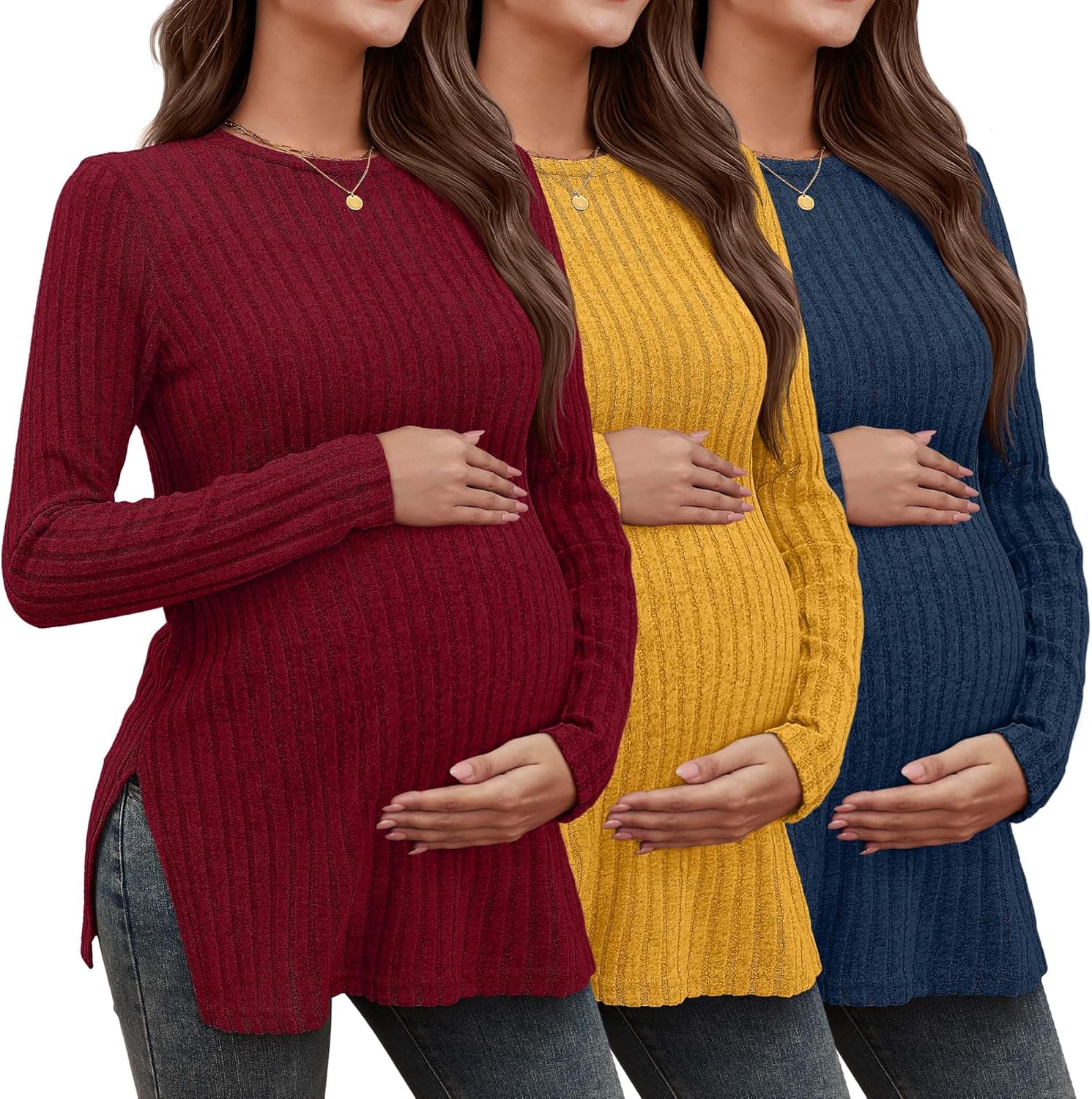 3 Pack Women's Maternity Shirts for Comfortable Pregnancy Wear