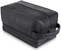 Mens Leather Toiletry Bag Travel Dopp Kit - Clean, Durable Design