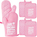 6Pc Funny Pink Oven Mitts Set: Heat Resistant & Washable