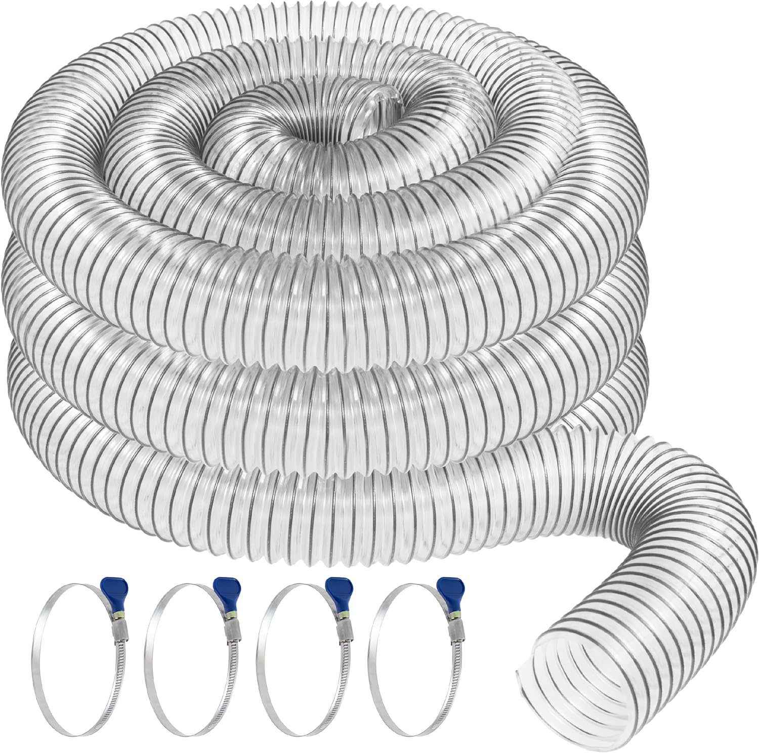 4 x 20 PVC Dust Collection Hose with Thumbscrew Clamps for Durability