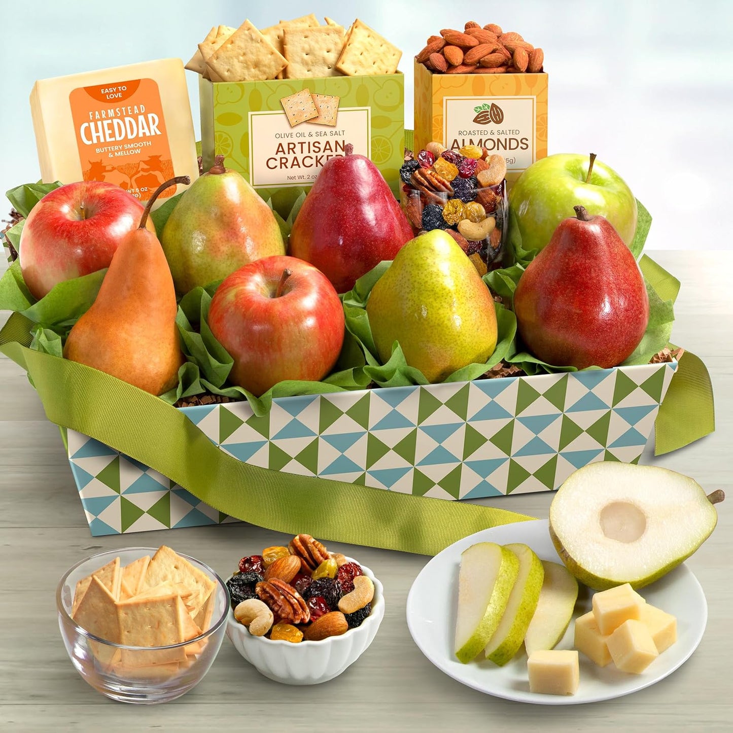 Classic Fresh Fruit Basket Gift with Cheese, Nuts and Crackers