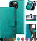Leather Wallet Case for iPhone 15 Pro Max 6.7 in Blue Green - RFID