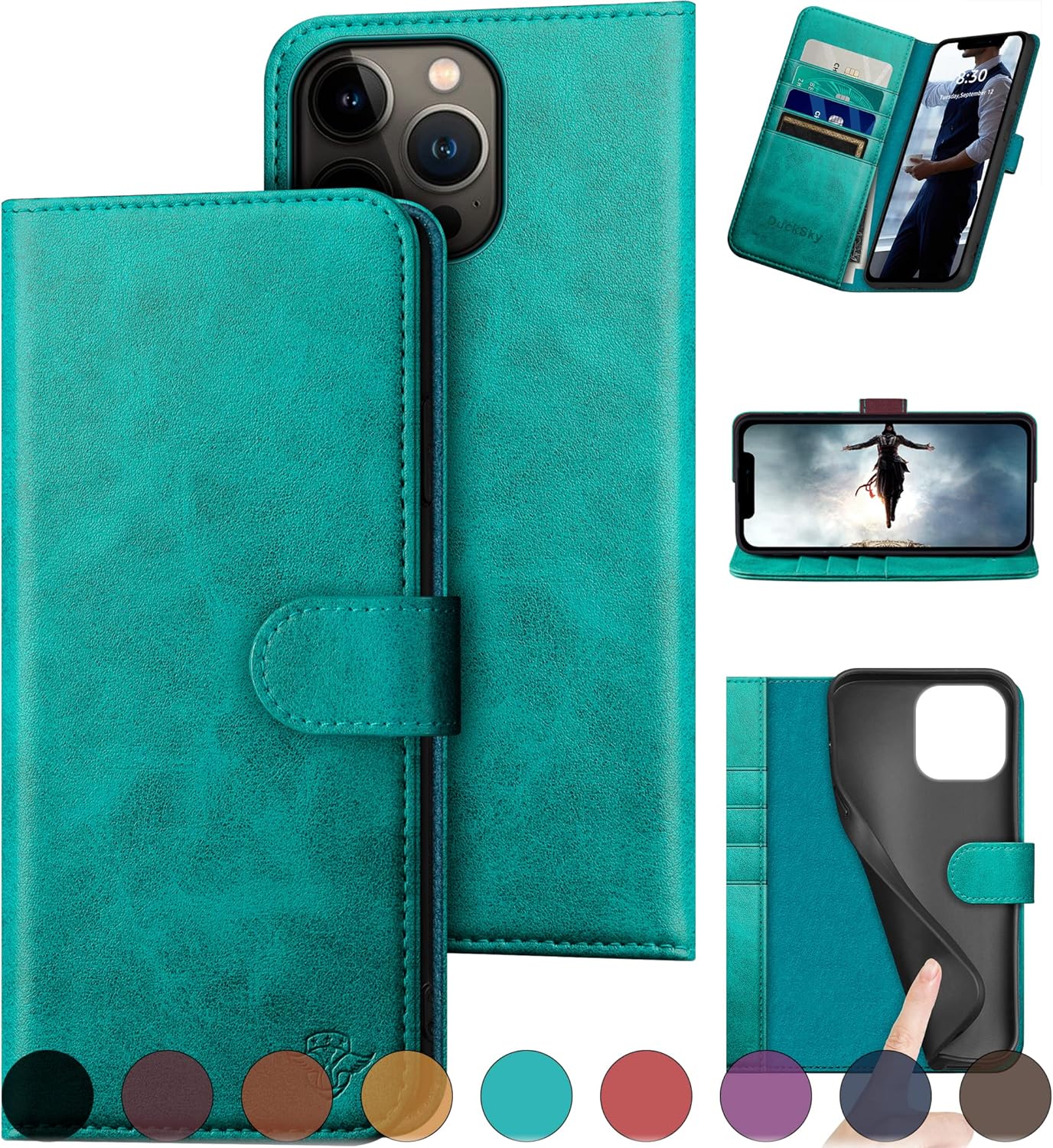 iPhone 15 Pro Max Genuine Leather Wallet Case with RFID Blocking