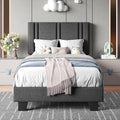 Upholstered Twin Size Bed Frame with Linen Headboard - Quiet, Stable