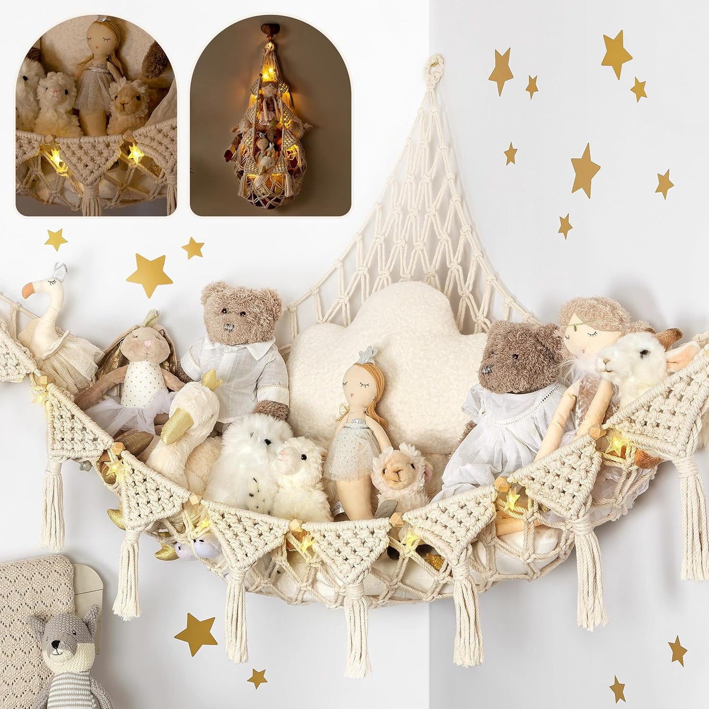 Sturdy Handcrafted Stuffed Animal Hammock with LED Light