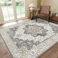 GENIMO 8x10 Area Rug Heathered Grey - Machine Washable Vintage Style