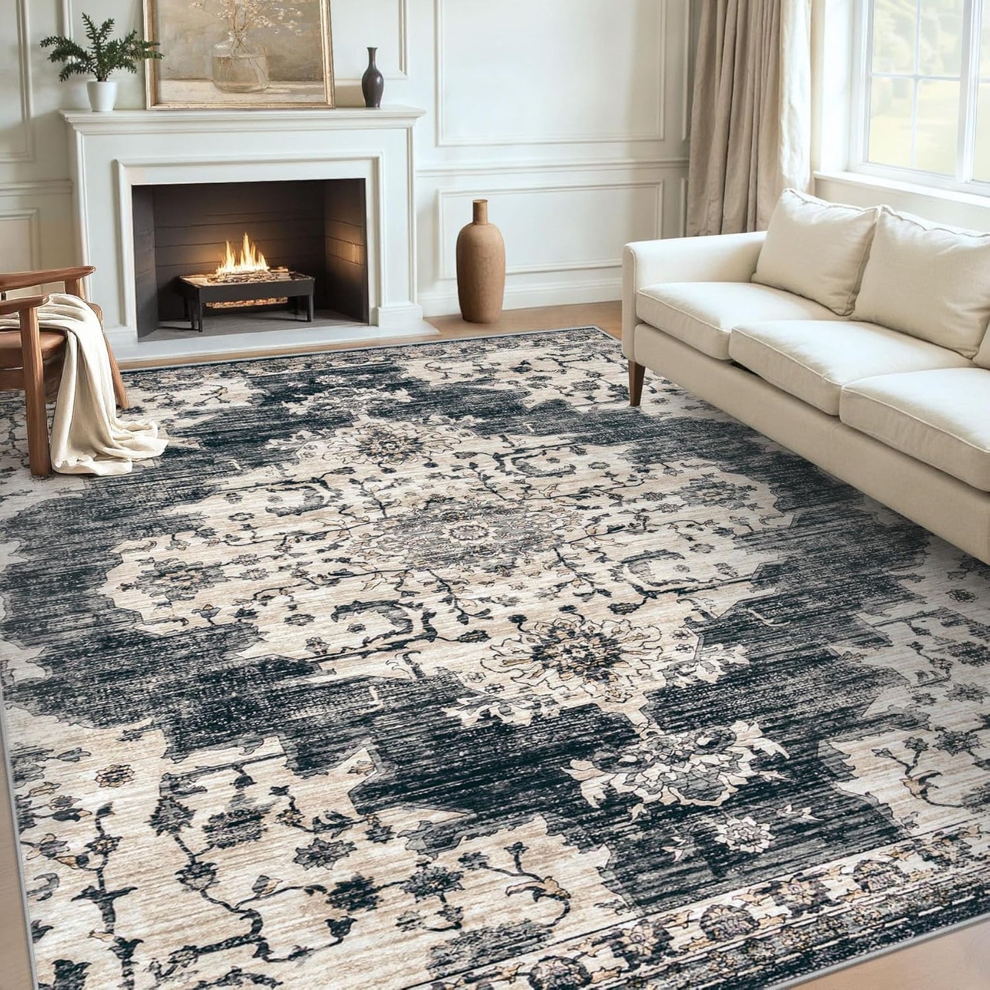 Large Vintage Area Rugs 9x12 for Living Room with Non-Slip Backing