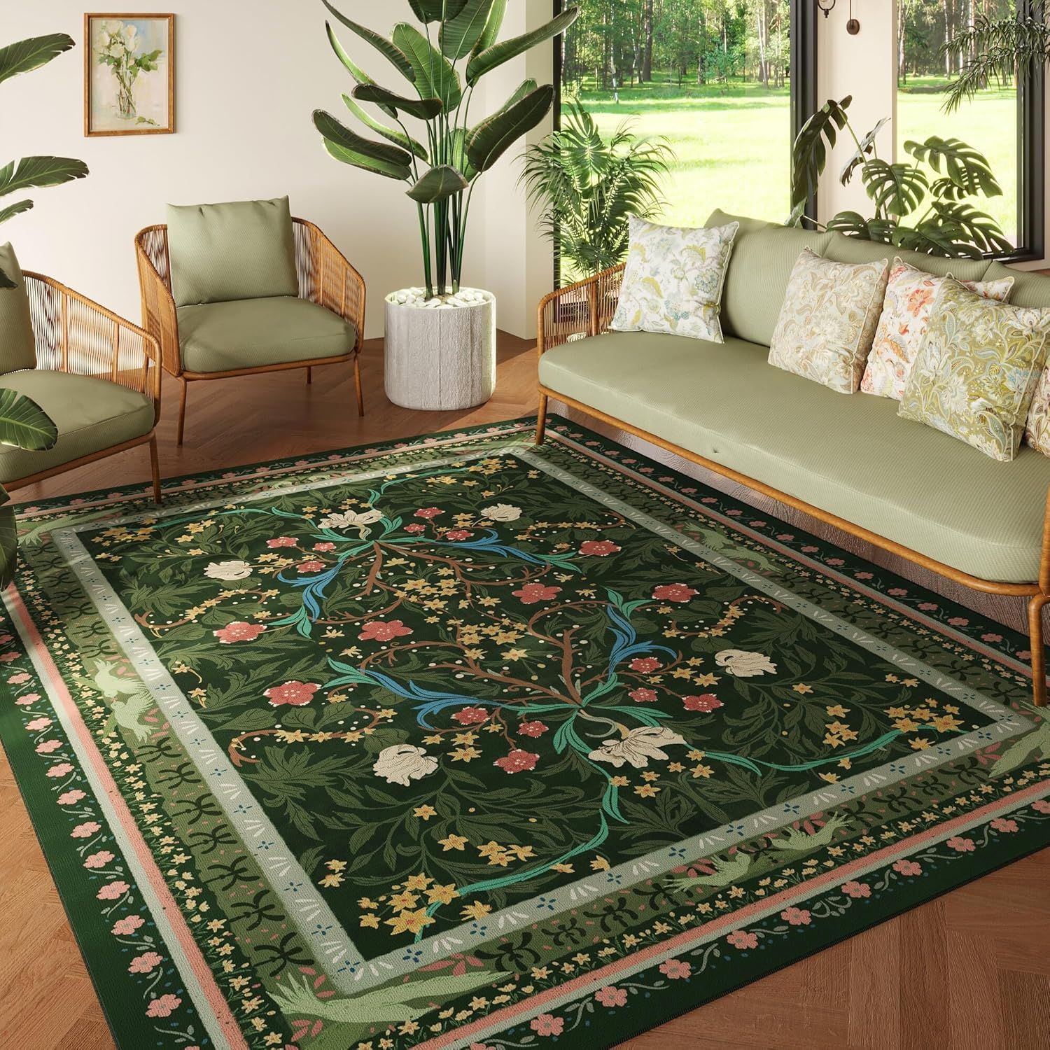 5x7 Washable Vintage Floral Botanical Area Rug for Home Decor