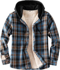 Men's Cotton Plaid Long Sleeve Shirt Jacket - Warm Fleece Lined Hood