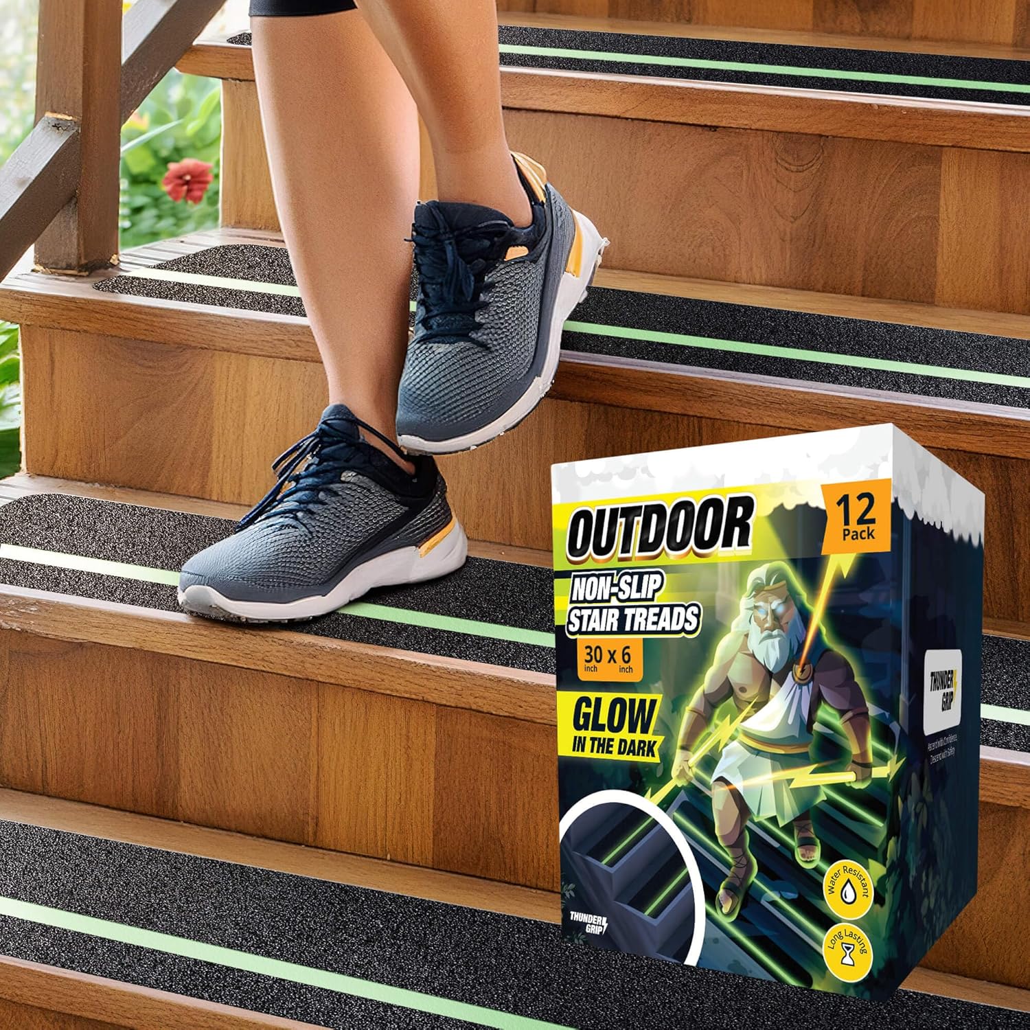 Grip Tape for Stairs 30in x 6in - 12-Pack Non-Slip Treads