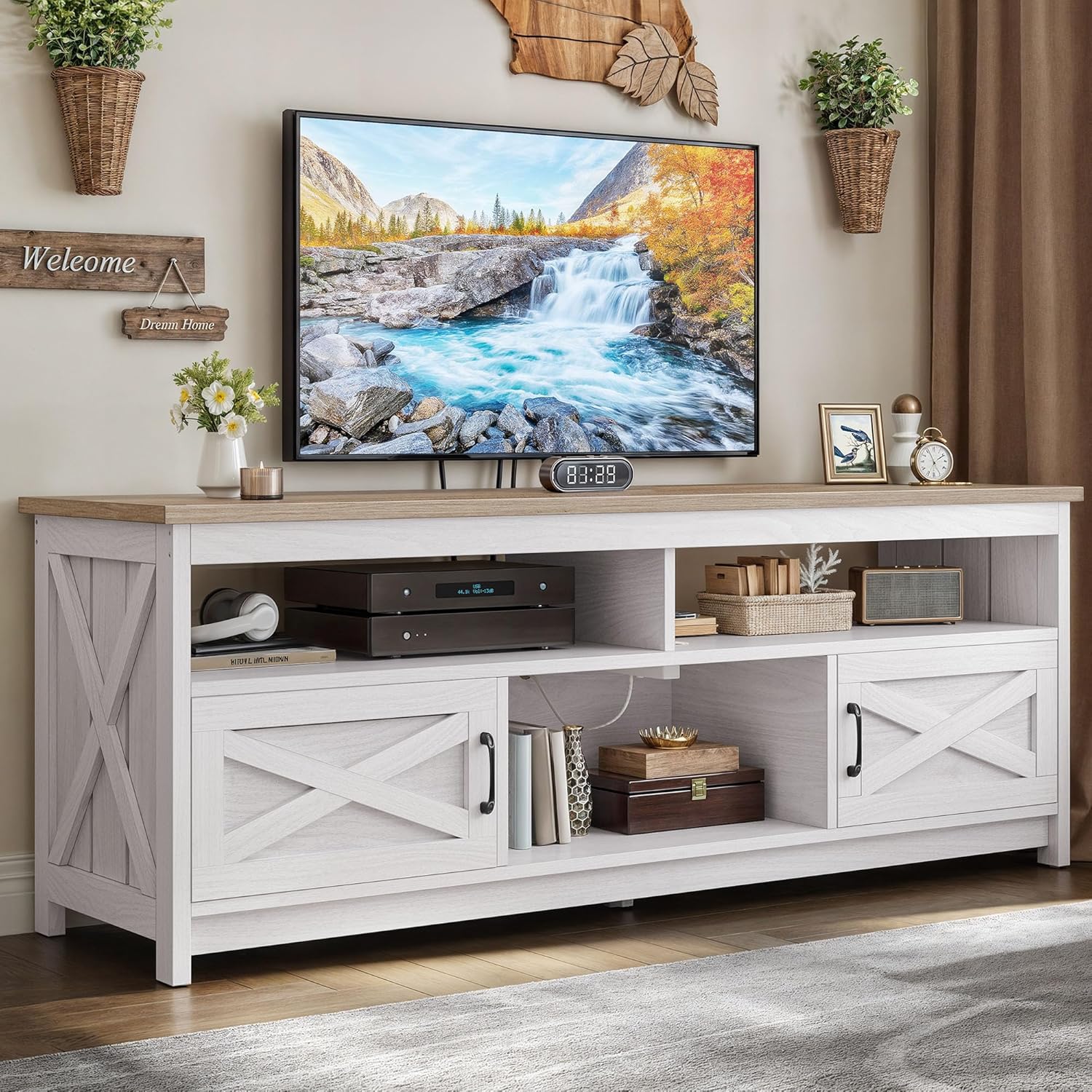 YITAHOME Rustic TV Stand with Power Outlets