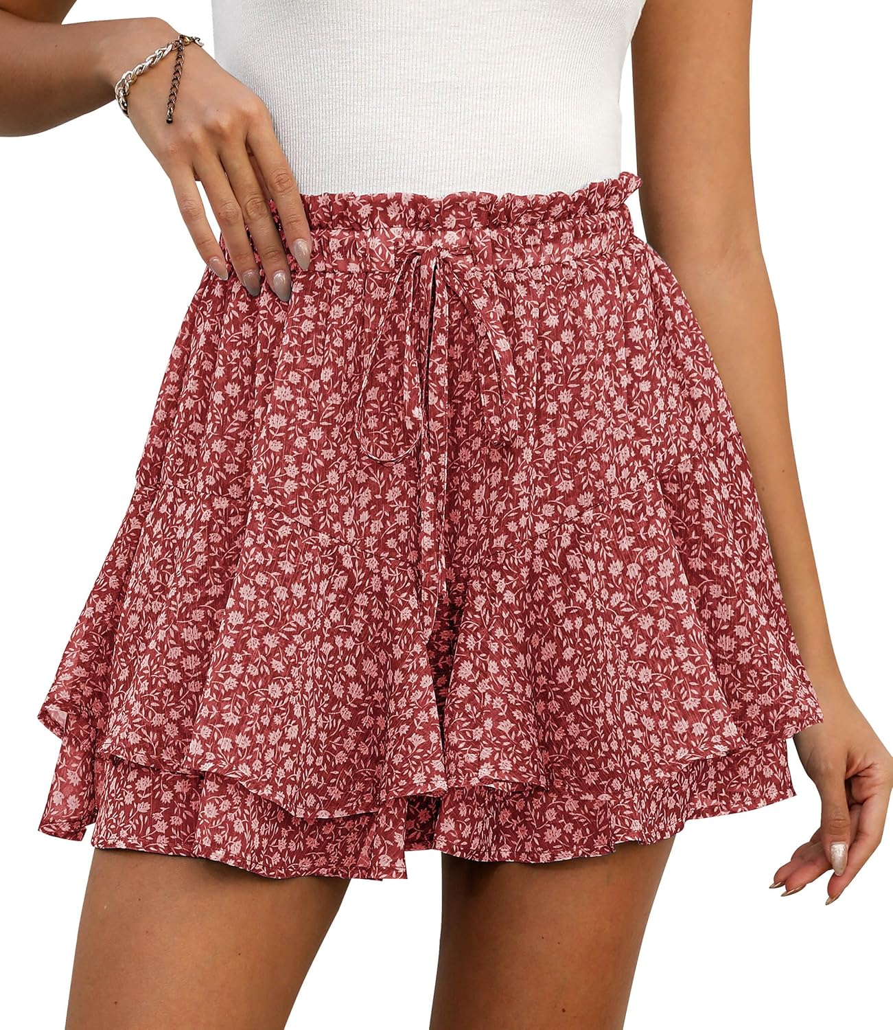 Chiffon Skorts for Women Summer Casual Ruffle Mini Skirts