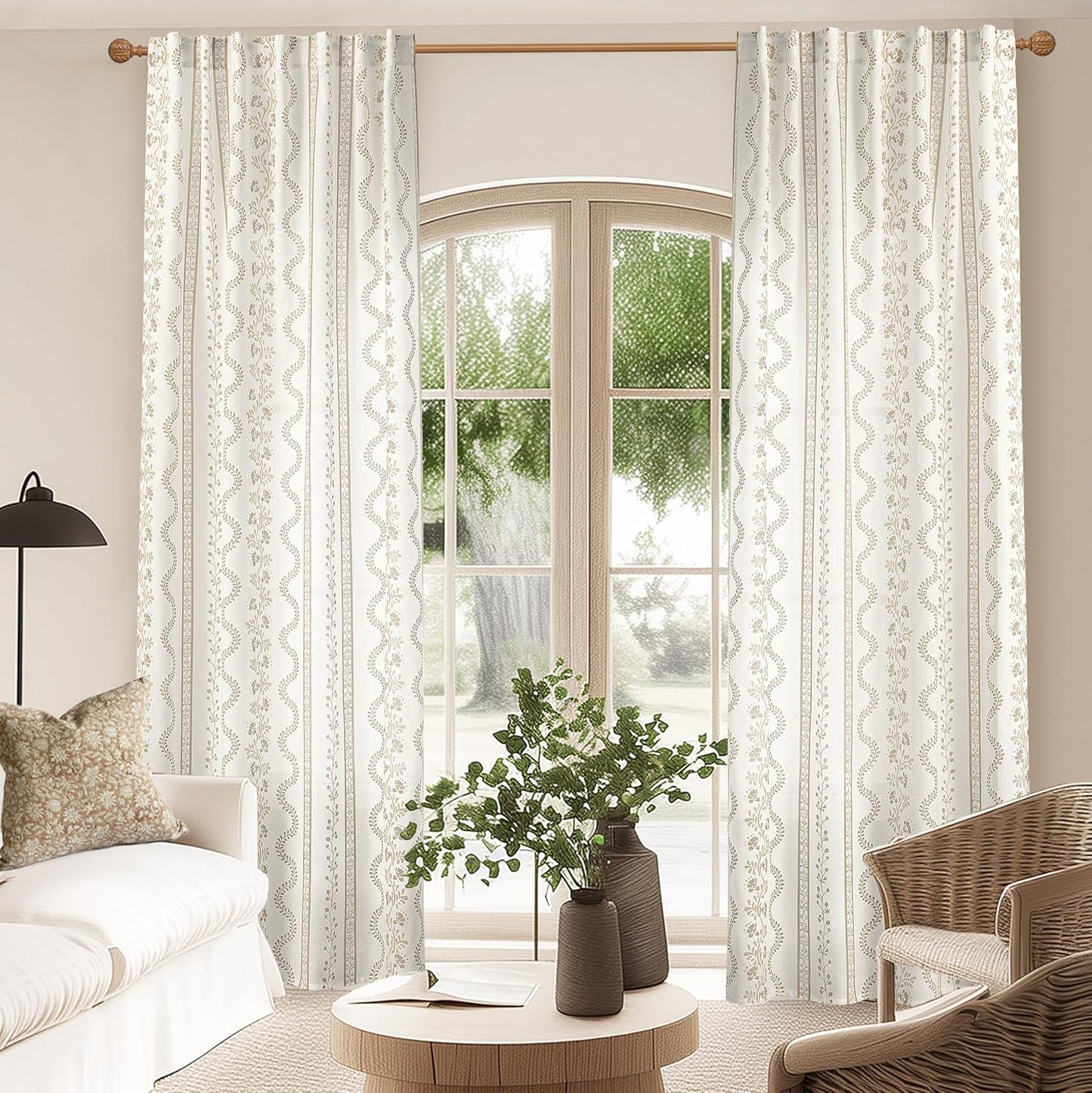 Patterned Farmhouse Linen Curtains for Living Room Decor