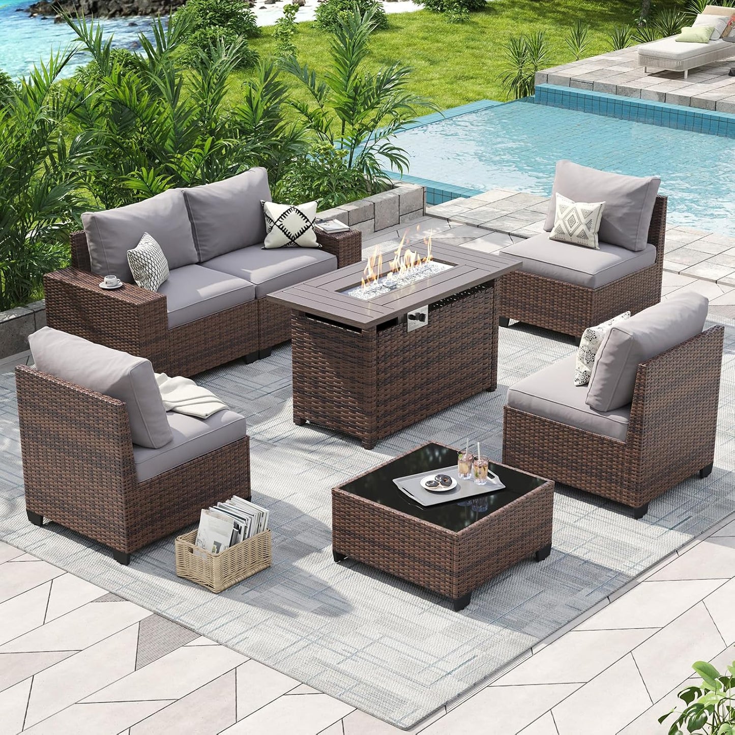 Aoxun Outdoor Patio Furniture Set with Fire Pit Table for Comfort