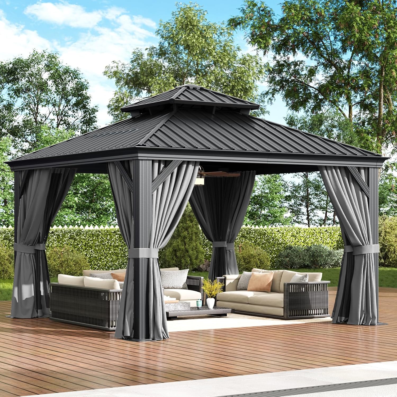 Aoxun 12x12 Hardtop Gazebo with Gutter for Outdoor Comfort