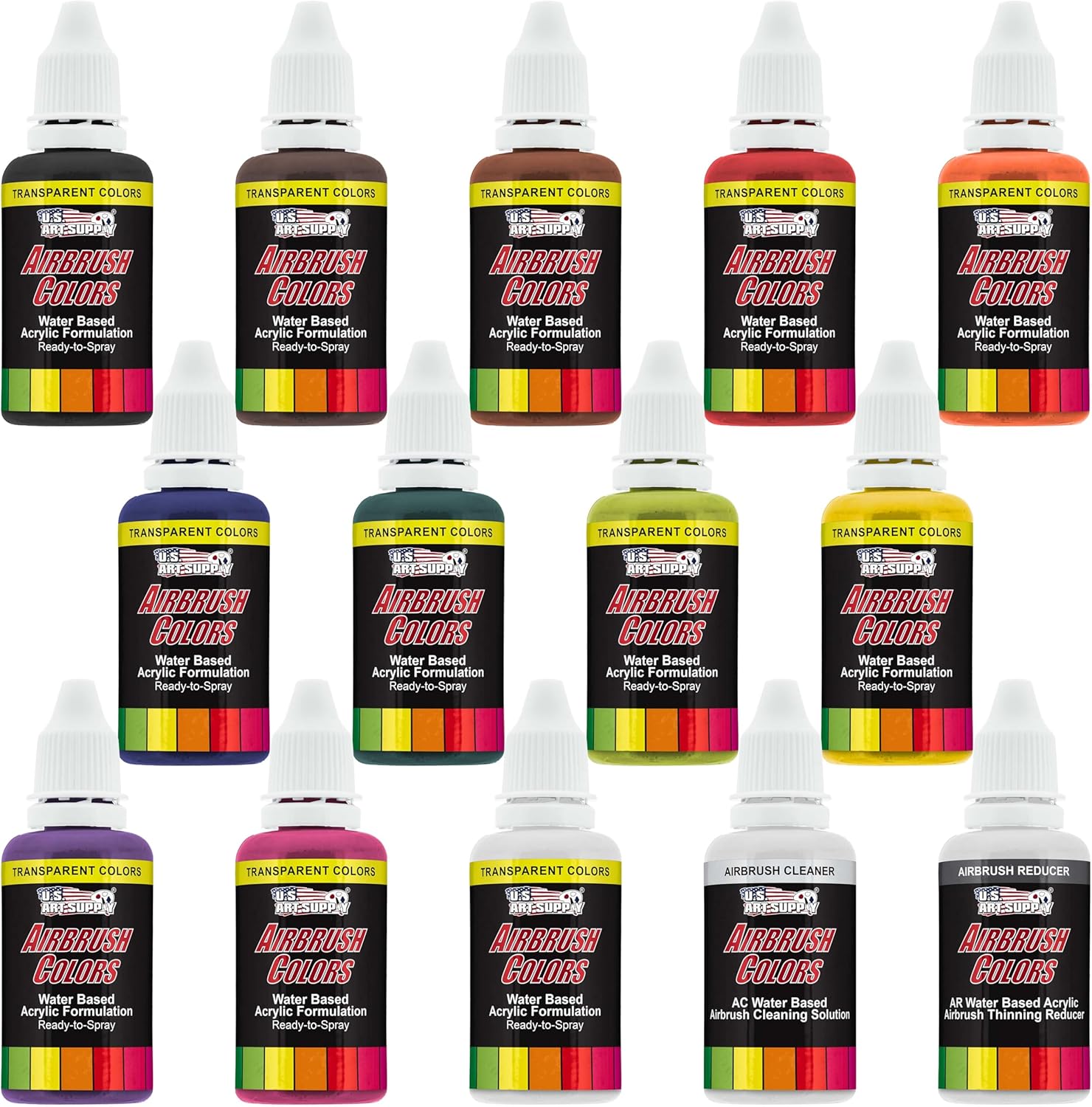U.S. Art Supply Airbrush Paint Set - 12 Vibrant Colors Ready to Spray