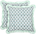 Ridhi Modern Farmhouse Pillow Covers 24x24 - Aquamarine Ruffle Set