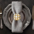 Decozen Set of 16 Gold Napkin Rings with Pearl Design - Festive Table