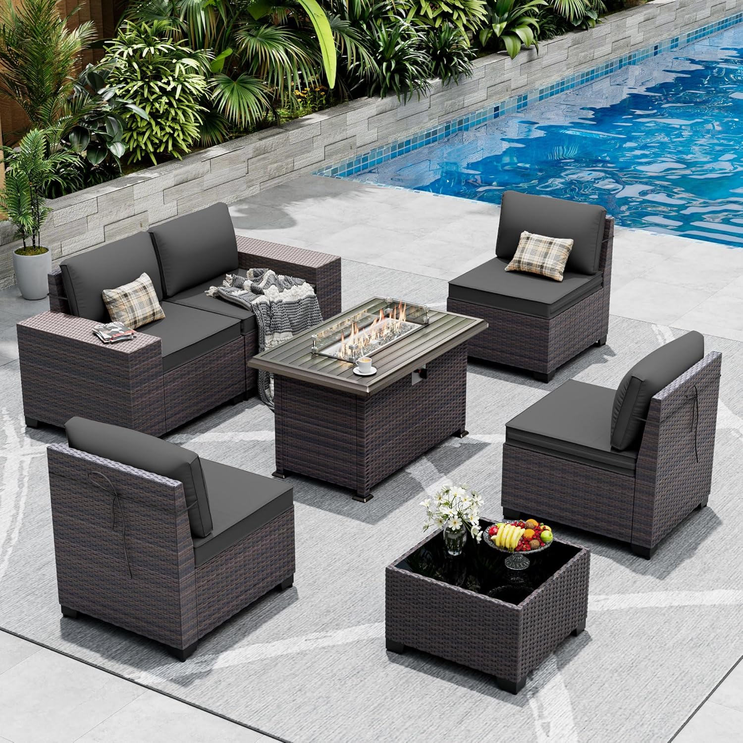 ASJMR Outdoor Patio Furniture Set with Fire Pit Table