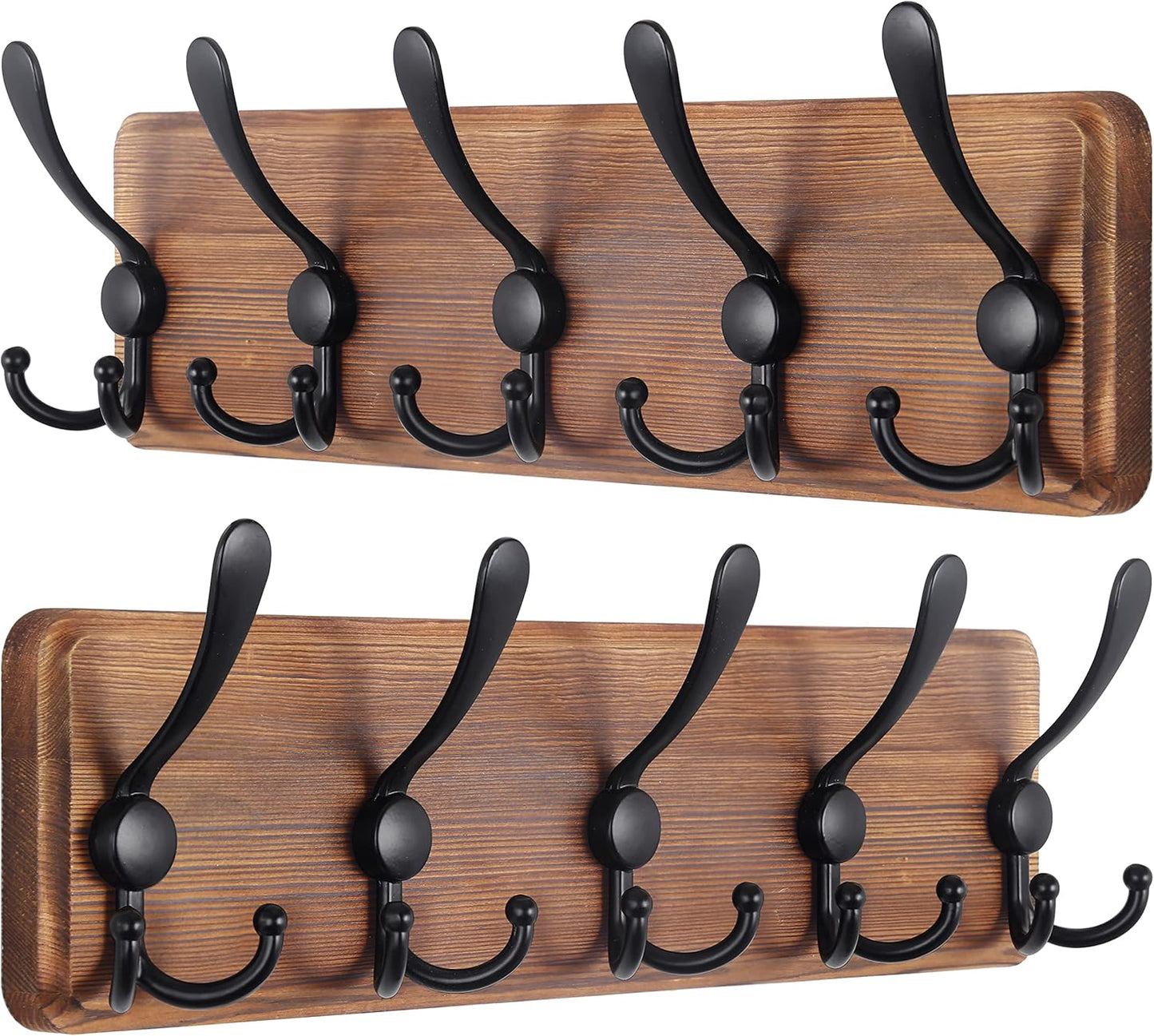 Rustic Wall Mounted Coat Rack with 5 Triple Hooks for Home