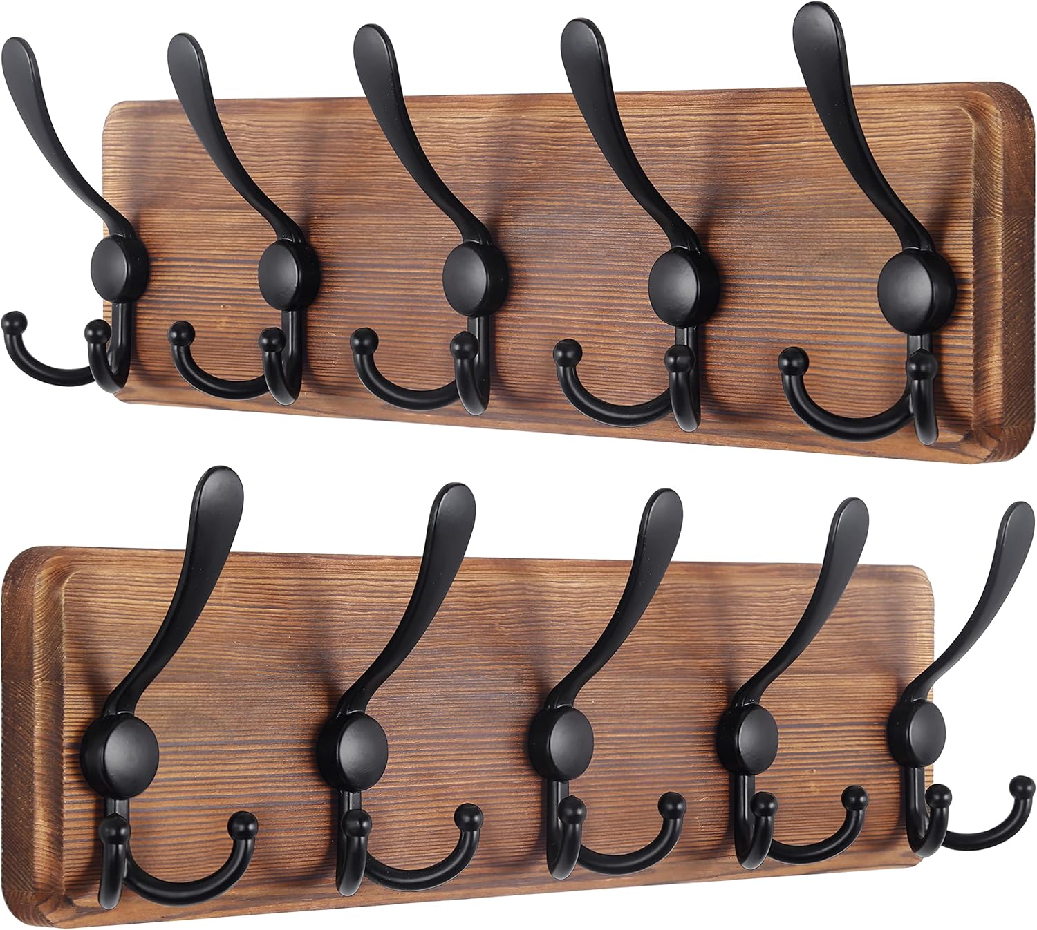 Rustic Wall Mounted Coat Rack with 5 Triple Hooks for Home