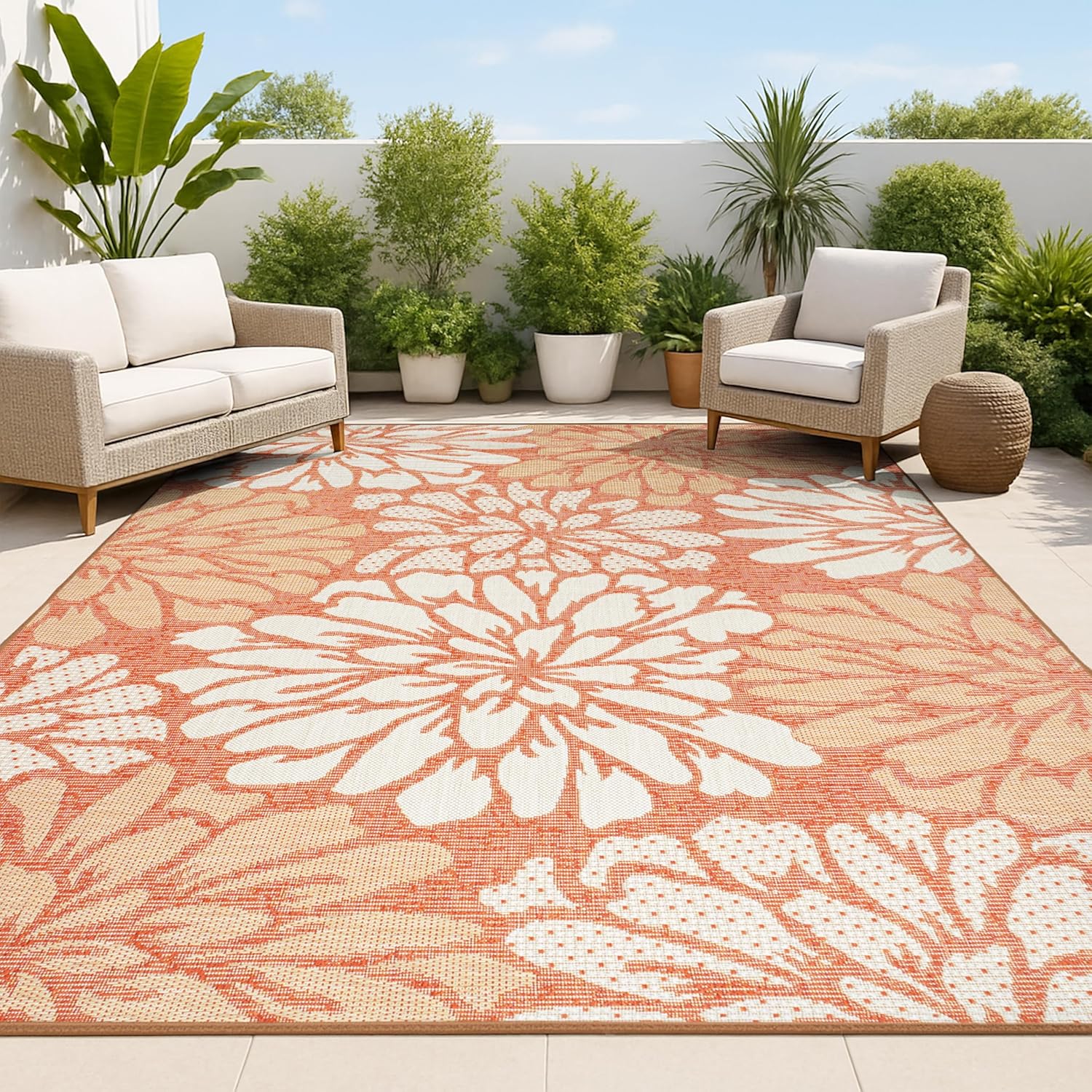 Floral Textured Weave Indoor Outdoor Area Rug 4X6 for Patios