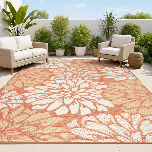Floral Textured Weave Indoor Outdoor Area Rug 4X6 for Patios