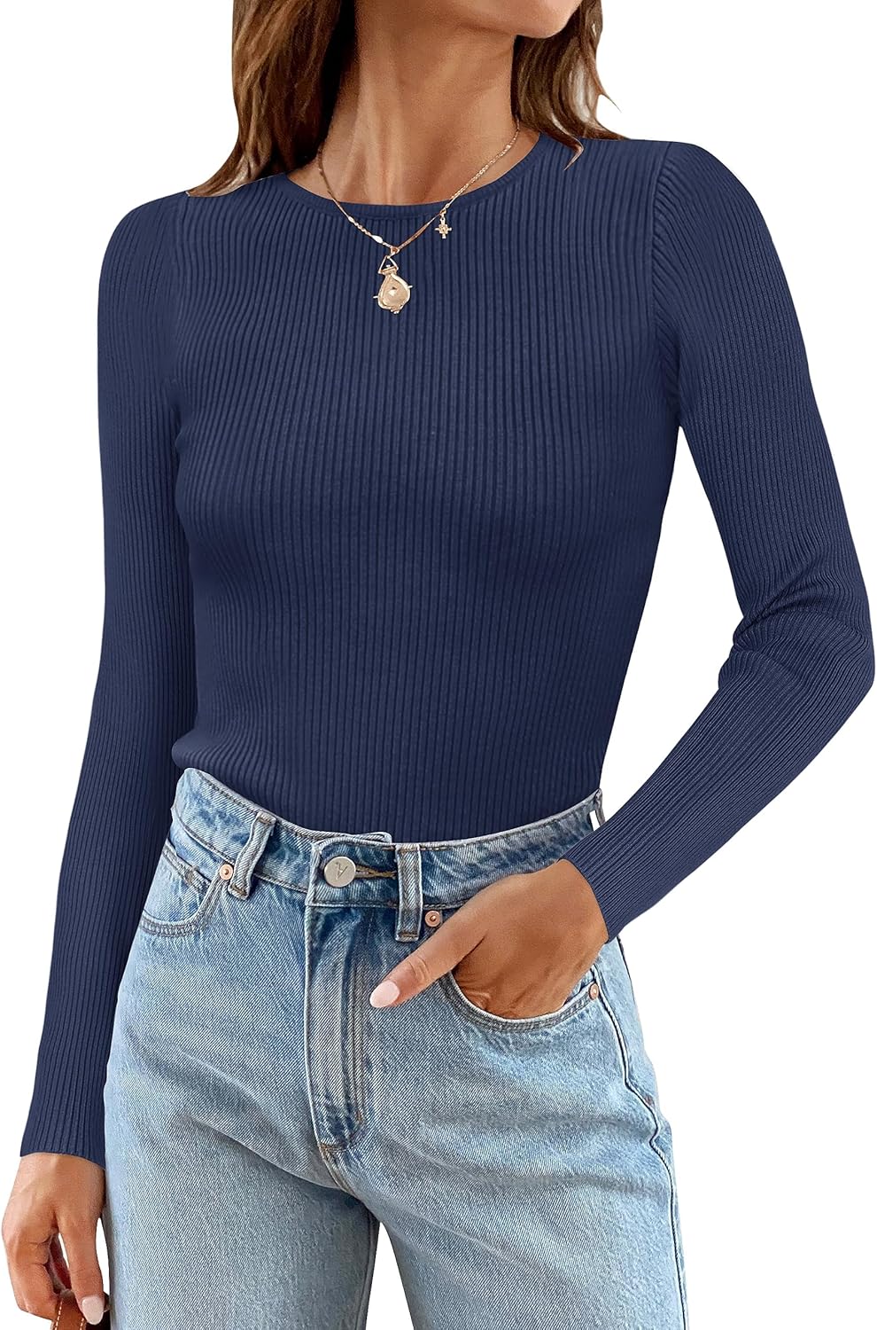 ZESICA Women's Long Sleeve Crewneck Casual Knit Sweater Top