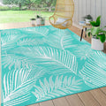 Outdoor Rug 8x10 Leaf Light Blue - Reversible Waterproof Patio Mat