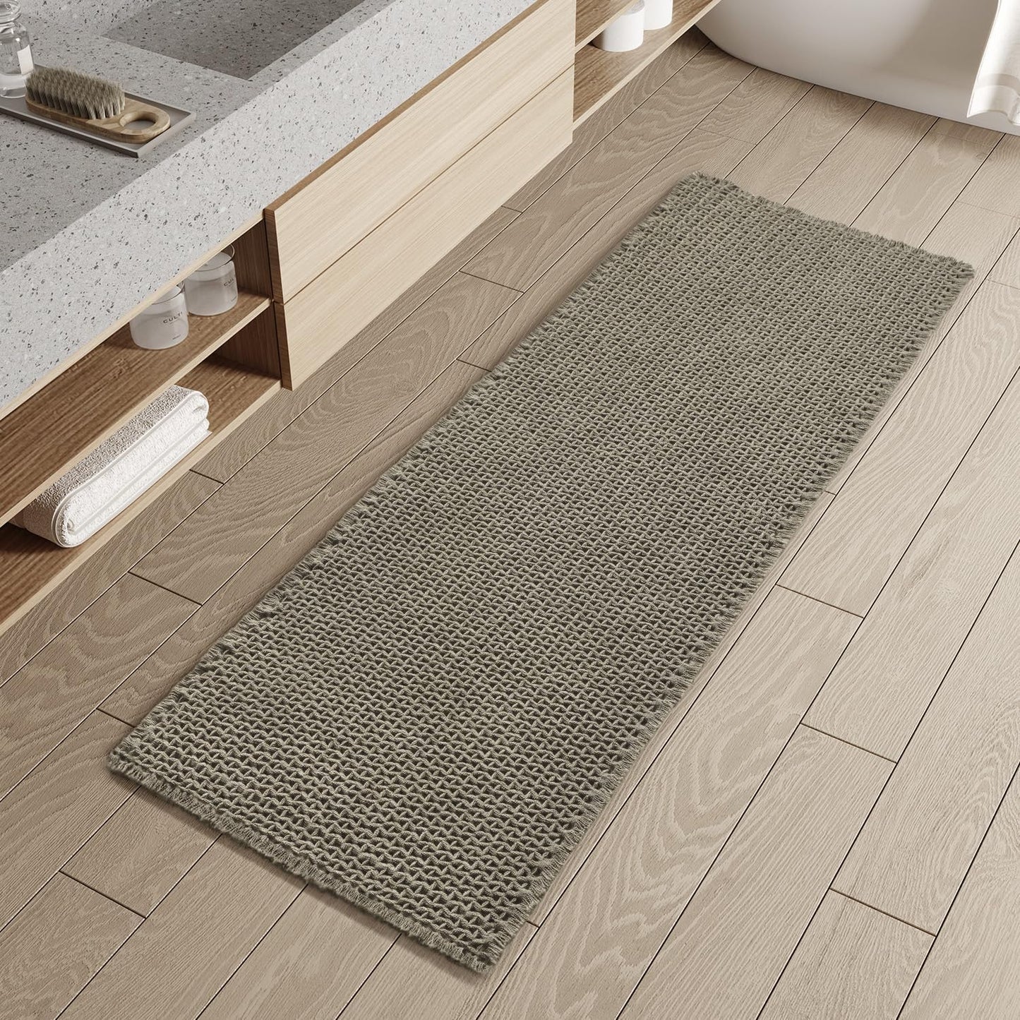 Checkered Bathroom Runner Rug Super Absorbent Non Slip Mat