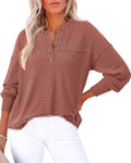 KIRUNDO Henley Tunic Top for Women - Comfortable Ribbed Long Sleeve