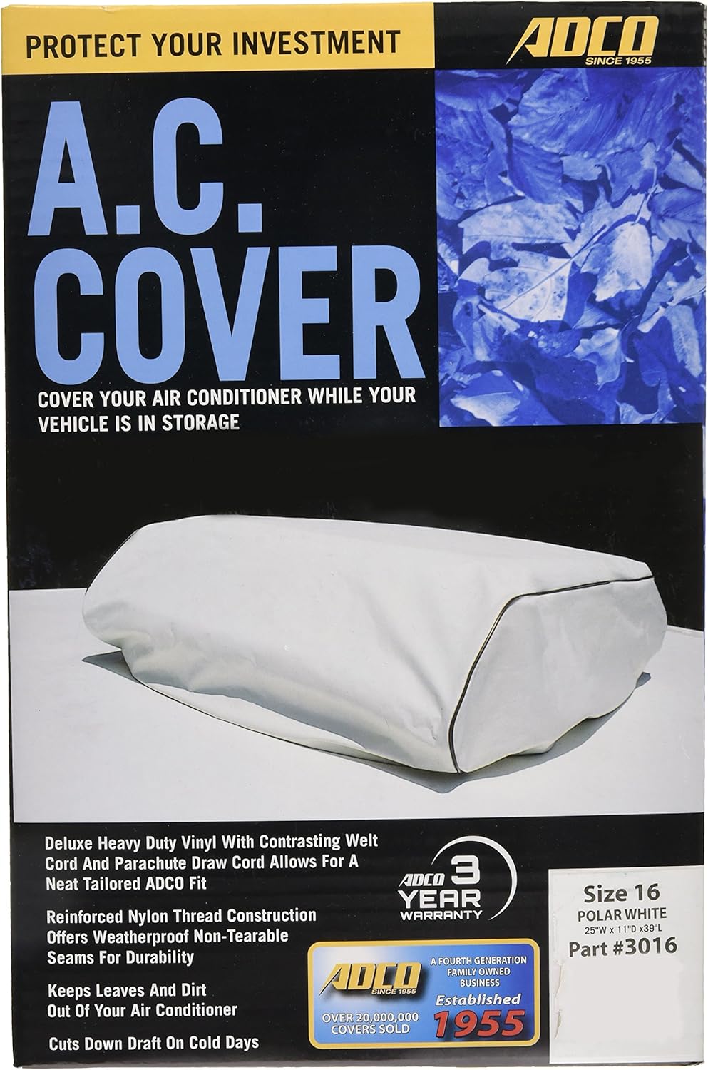 ADCO 3016 RV Air Conditioner Cover - White, Size 16