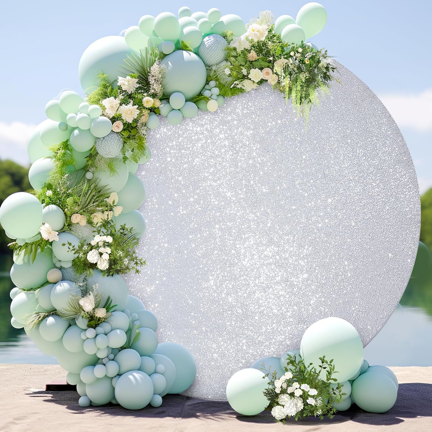 6.5FT Silver Sequins Round Backdrop Cover for Events and Photos