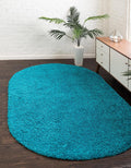 Uber Cozy Solid Shag 3 ft x 5 ft Oval Turquoise Rug - Soft, Durable