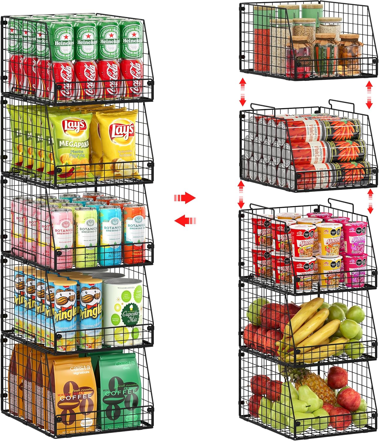 XXL Stackable Wire Storage Basket Set for Kitchen & Pantry Use