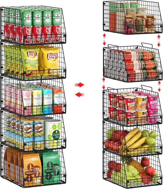 XXL Stackable Wire Storage Basket Set for Kitchen & Pantry Use