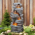 40 in Outdoor Water Fountain with LED Lights - 5-Tier Cascading Rock