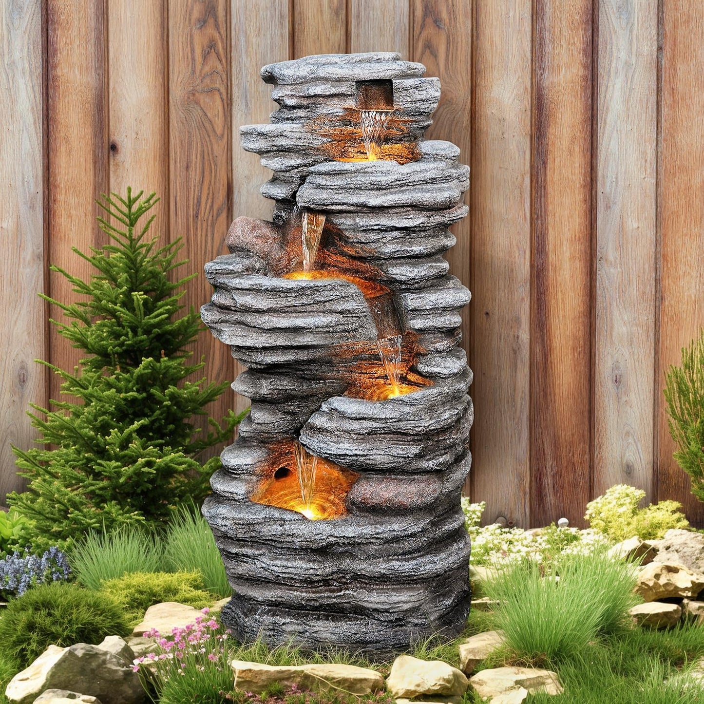 40 Outdoor Water Fountain with LED Lights for Garden Decor