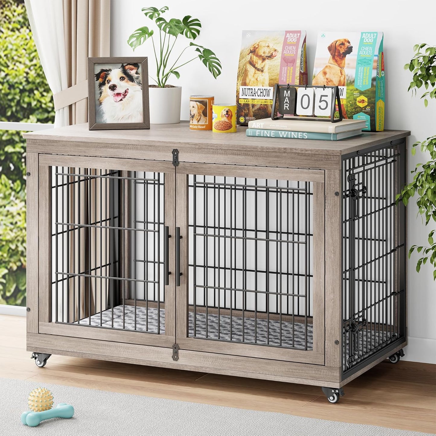 Multi-Functional Dog Crate Furniture with Cushion for Large Dogs