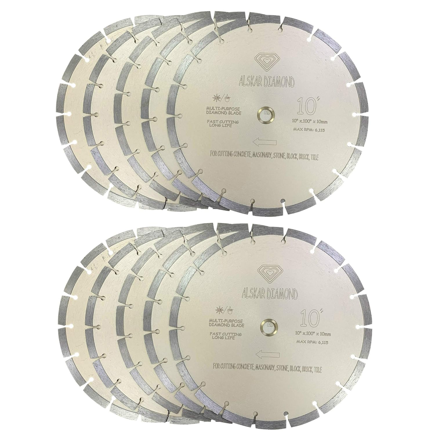 ALSKAR DIAMOND 10 inch Dry or Wet Cutting Segmented Blades